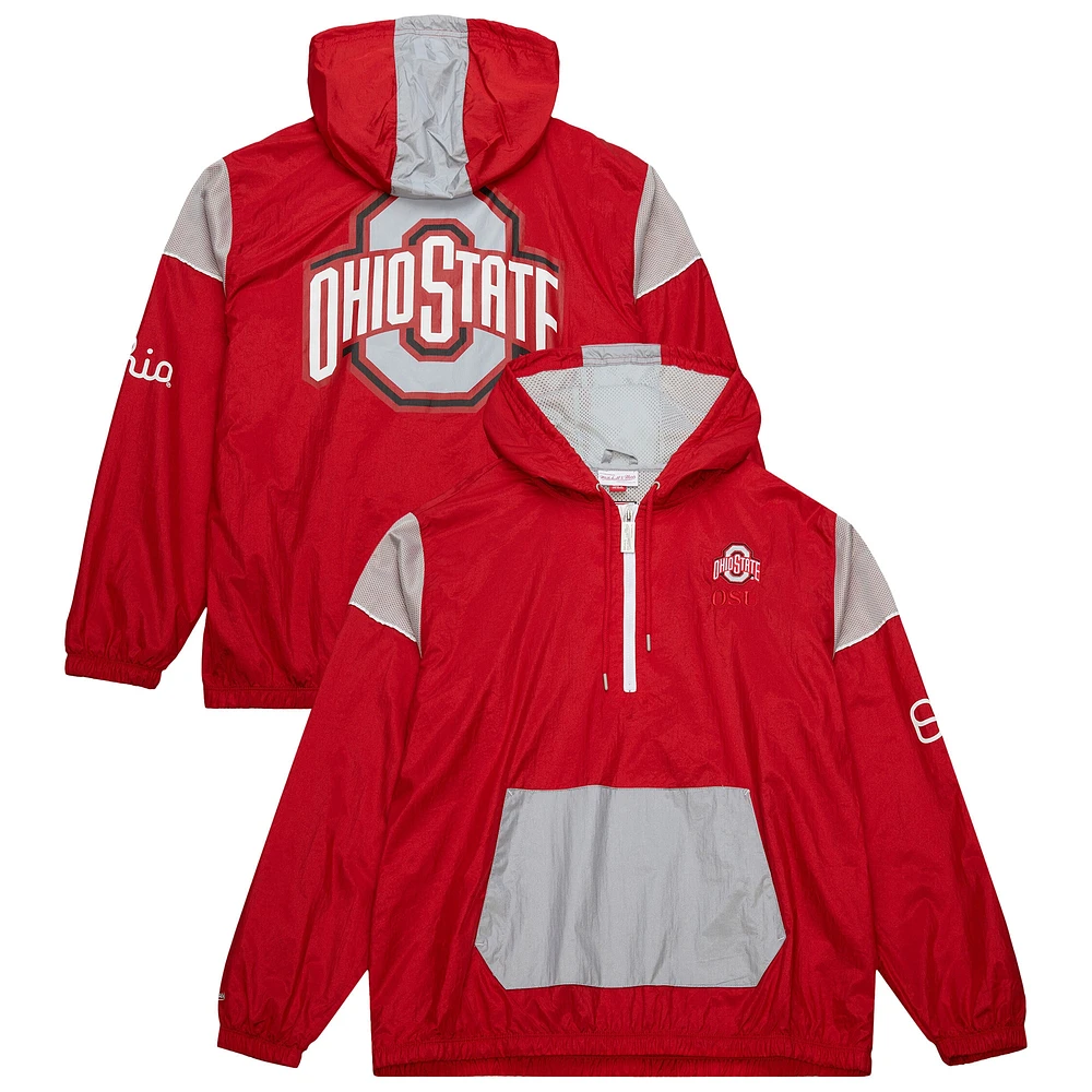 Sweat à capuche demi-zippé Mitchell & Ness Scarlet Ohio State Buckeyes Team 3.0 Anorak pour homme