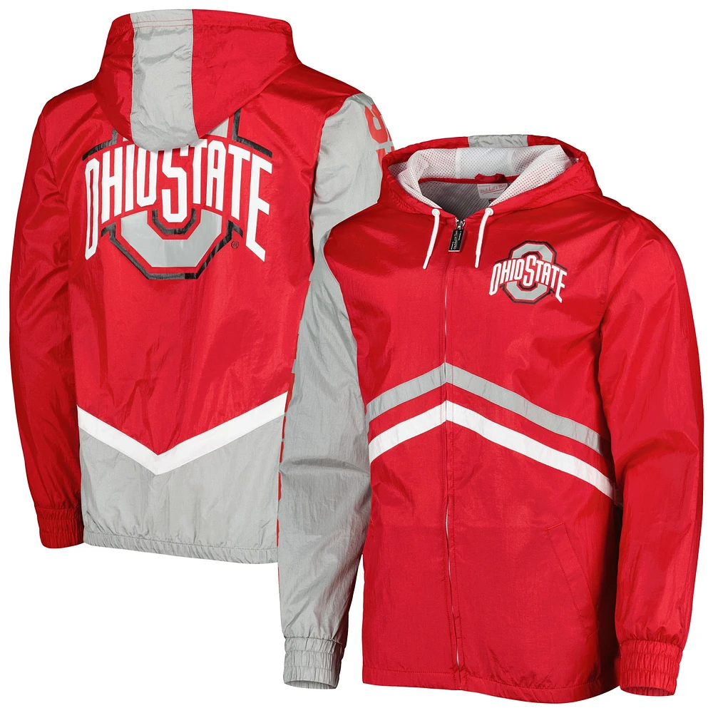 Mitchell & Ness Scarlet Ohio State Buckeyes Undeniable Veste coupe-vent entièrement zippée pour homme