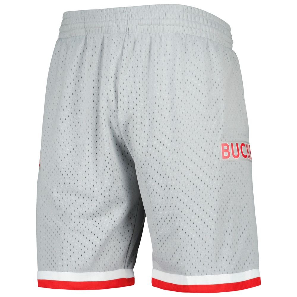 Men's Mitchell & Ness Silver Ohio State Buckeyes Authentic Shorts