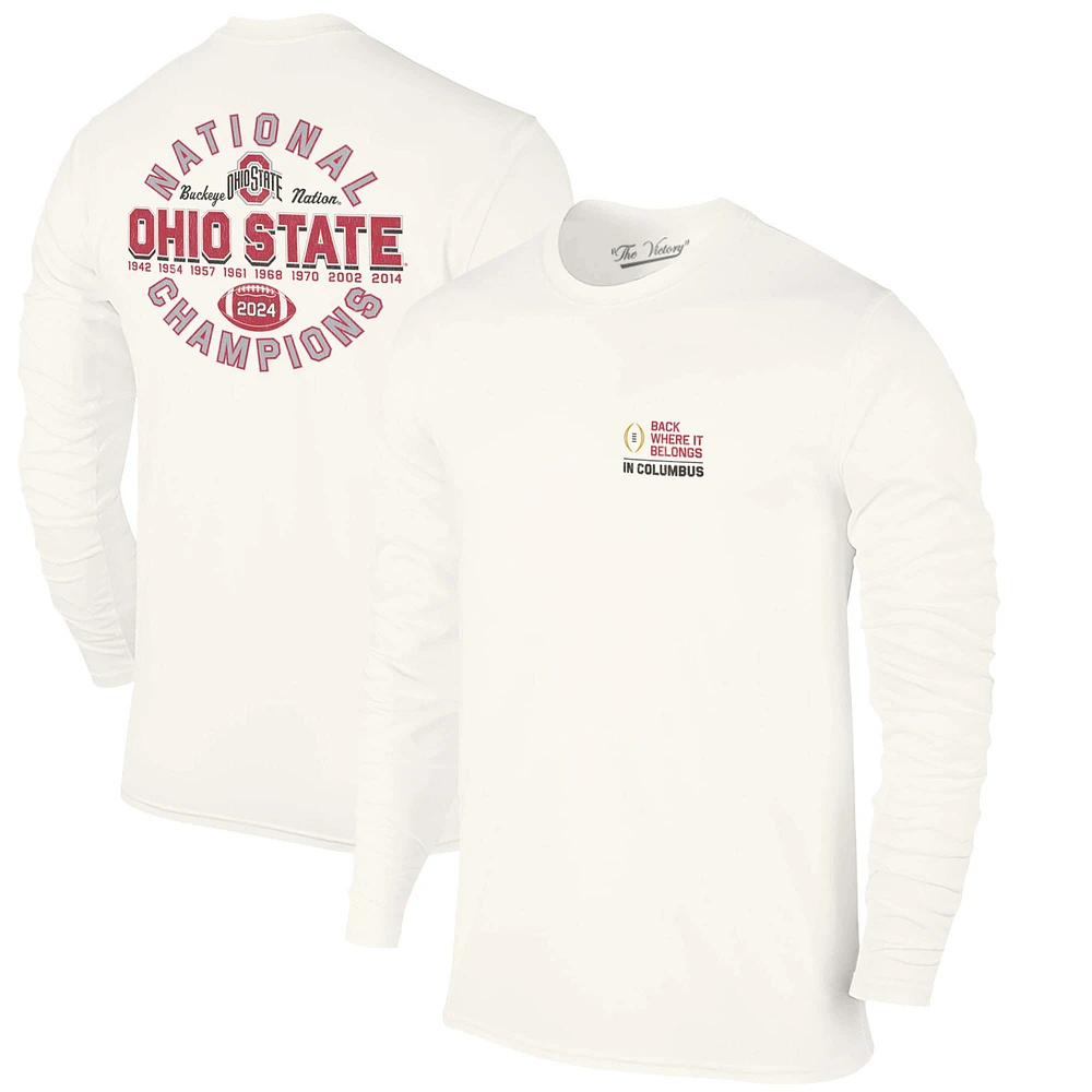 Men's  Natural Ohio State Buckeyes Nine-Time Football National Champions Back Where It Belongs Long Sleeve T-Shirt