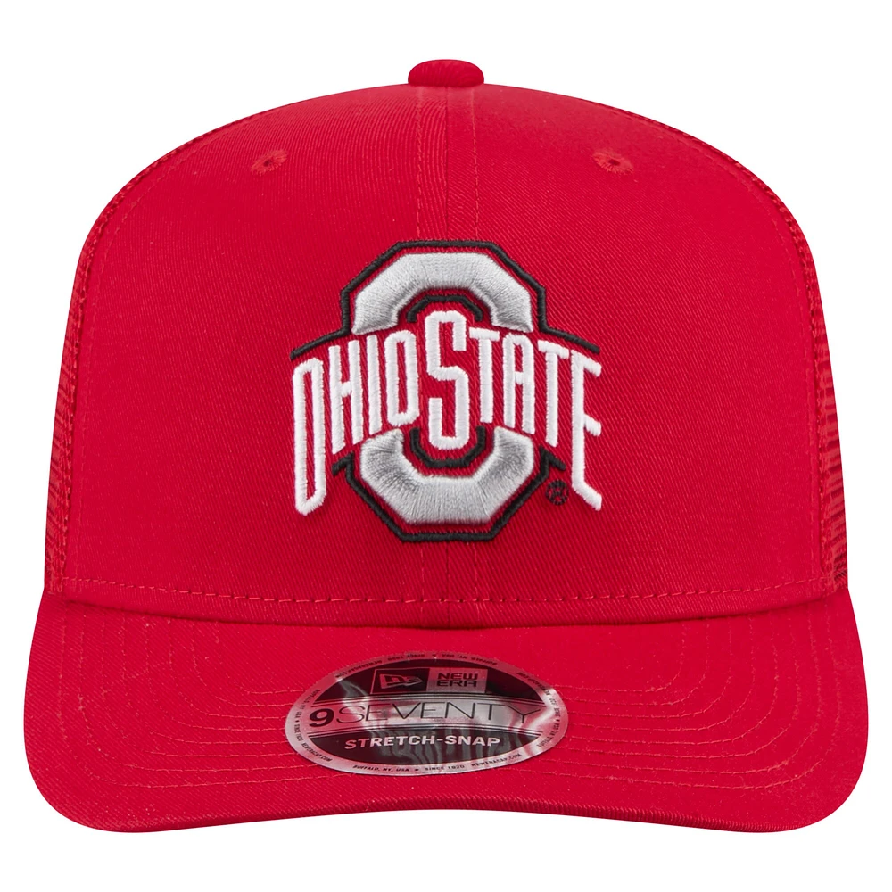 Men's New Era Scarlet Ohio State Buckeyes Primary 9SEVENTY Trucker Stretch-Snap Hat