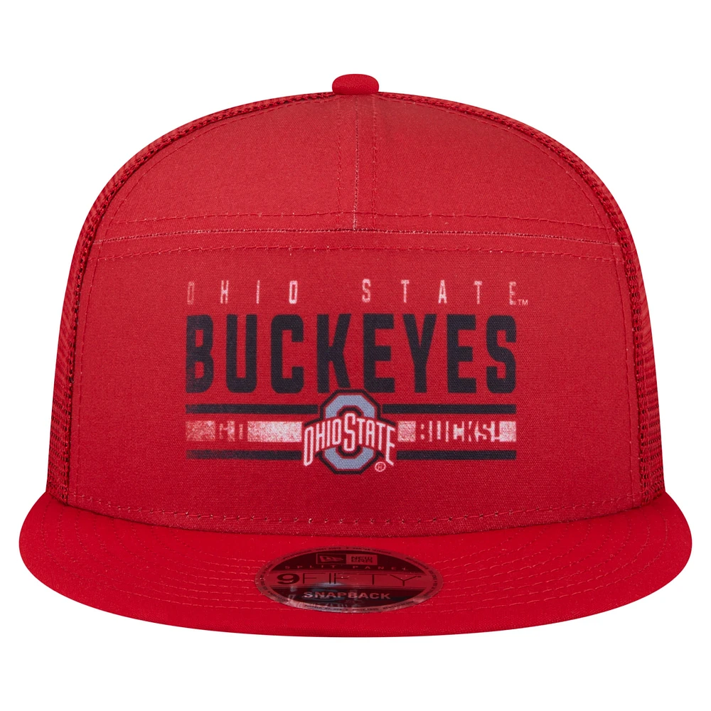 Men's New Era Scarlet Ohio State Buckeyes Split Panel 9FIFTY Snapback Trucker Hat