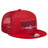 Men's New Era Scarlet Ohio State Buckeyes Split Panel 9FIFTY Snapback Trucker Hat
