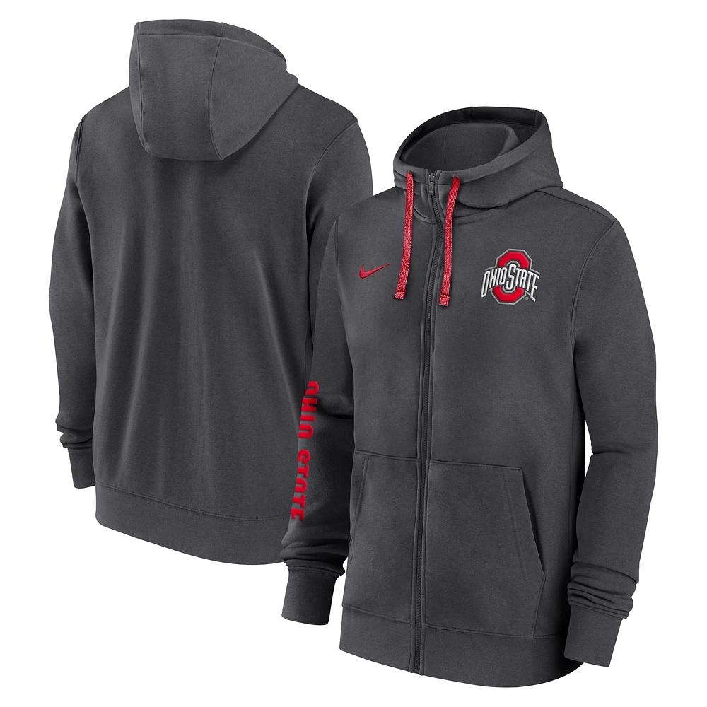 Sweat à capuche entièrement zippé Nike Ohio State Buckeyes 2024 Sideline pour homme, anthracite