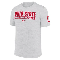 T-shirt Nike Ash Ohio State Buckeyes Velocity Baseball Wordmark Stack Performance pour homme