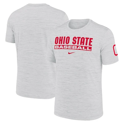 T-shirt Nike Ash Ohio State Buckeyes Velocity Baseball Wordmark Stack Performance pour homme