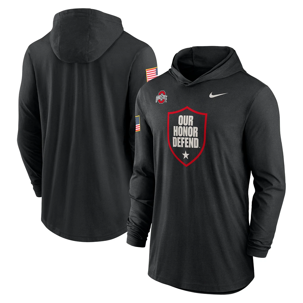 T-shirt à capuche manches longues Nike Ohio State Buckeyes 2024 Military Appreciation Performance pour homme