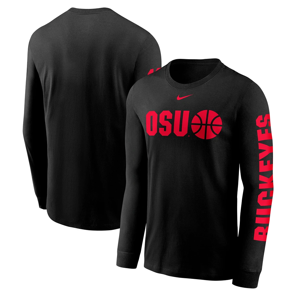 T-shirt à manches longues Nike Ohio State Buckeyes Basketball Icon Two-Hit pour homme, noir