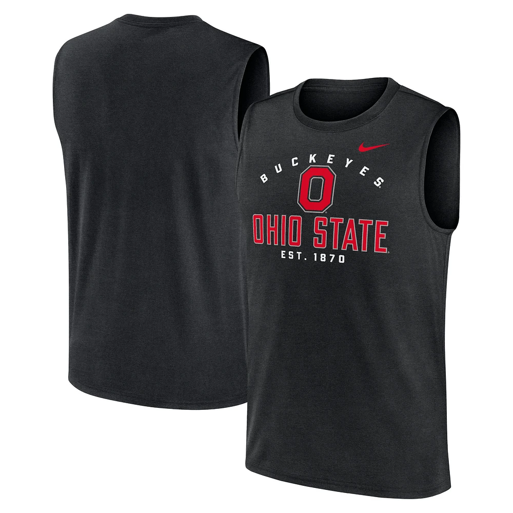 Débardeur musculaire Nike Ohio State Buckeyes Primetime Legend Lock Up Performance noir pour homme