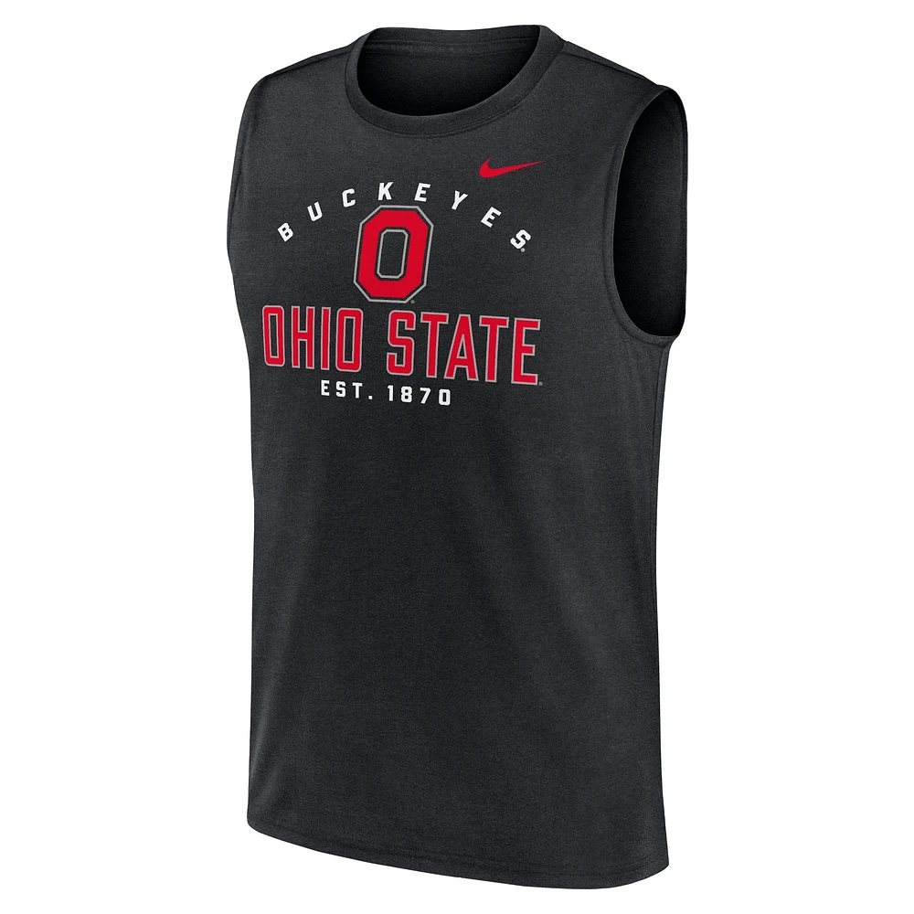 Men's Nike Black Ohio State Buckeyes Primetime Legend Mascot Lock Up Performance Muscle Tank Top