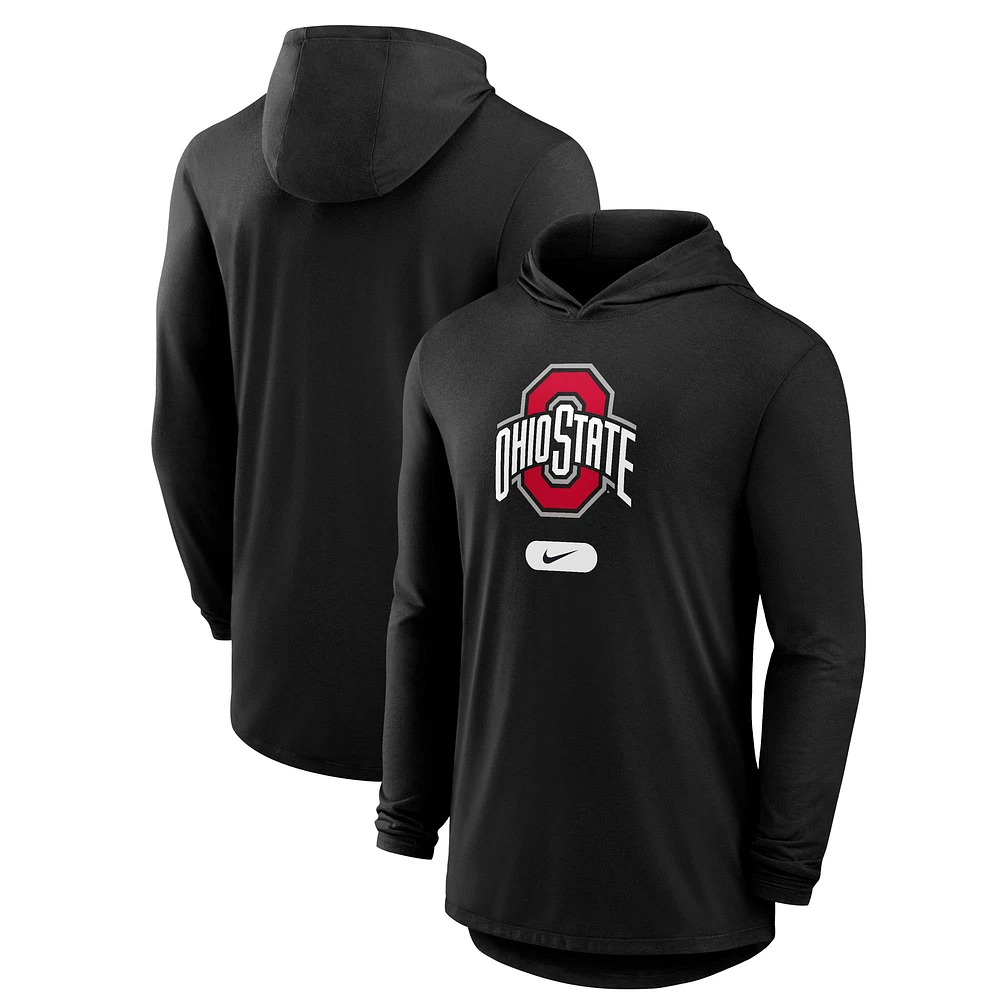Men's Nike Black Ohio State Buckeyes Primetime Tri-Blend Performance Long Sleeve Hoodie T-Shirt