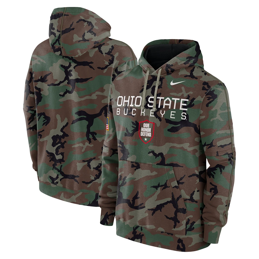 Sweat à capuche en polaire Nike Camo Ohio State Buckeyes 2024 Military Appreciation Club pour homme