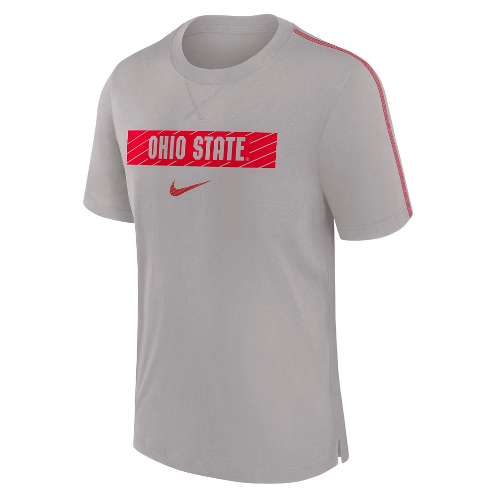 T-shirt Nike gris Ohio State Buckeyes 2024 Sideline Player Performance Tri-Blend pour homme