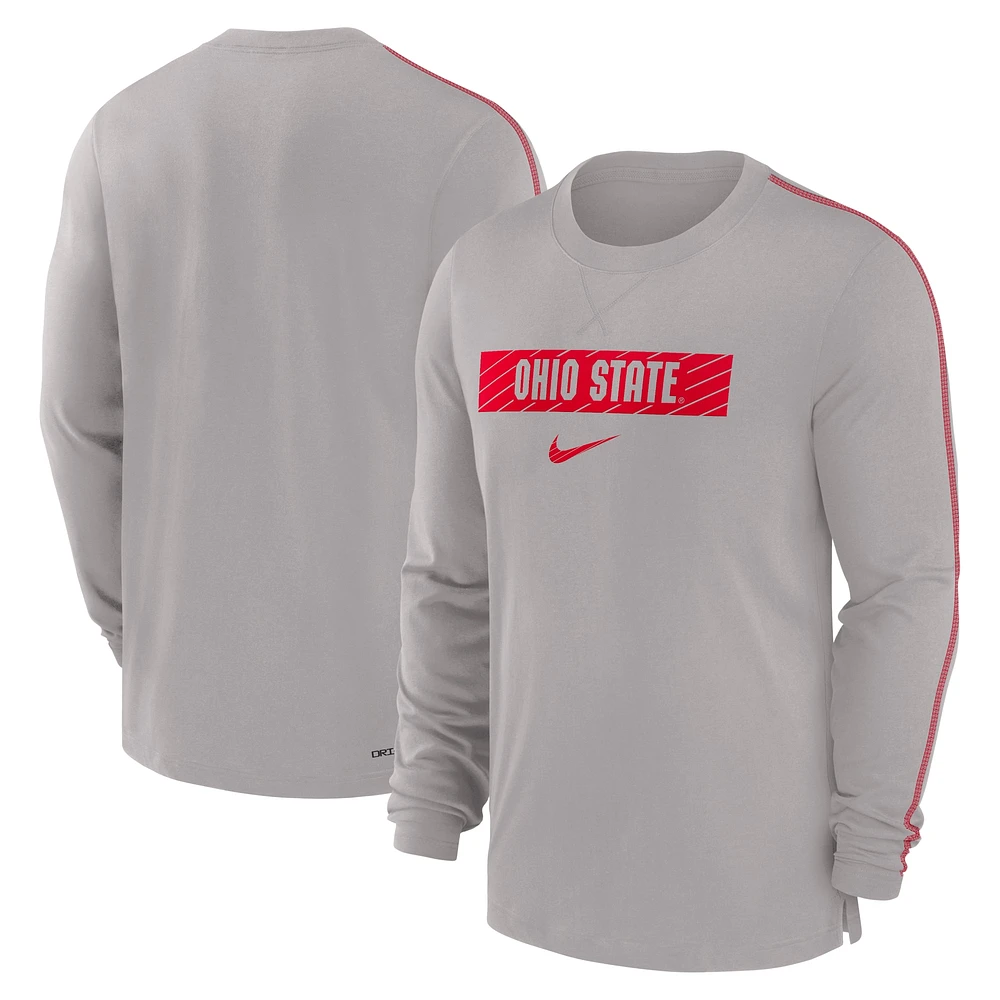 T-shirt Nike gris Ohio State Buckeyes 2024 Sideline Player Tri-Blend Performance à manches longues pour homme