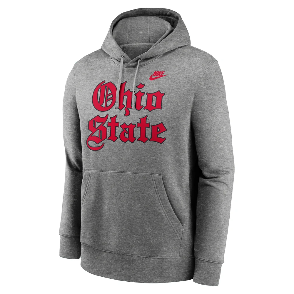 Sweat à capuche en polaire Nike Old English Ohio State Buckeyes pour hommes, gris