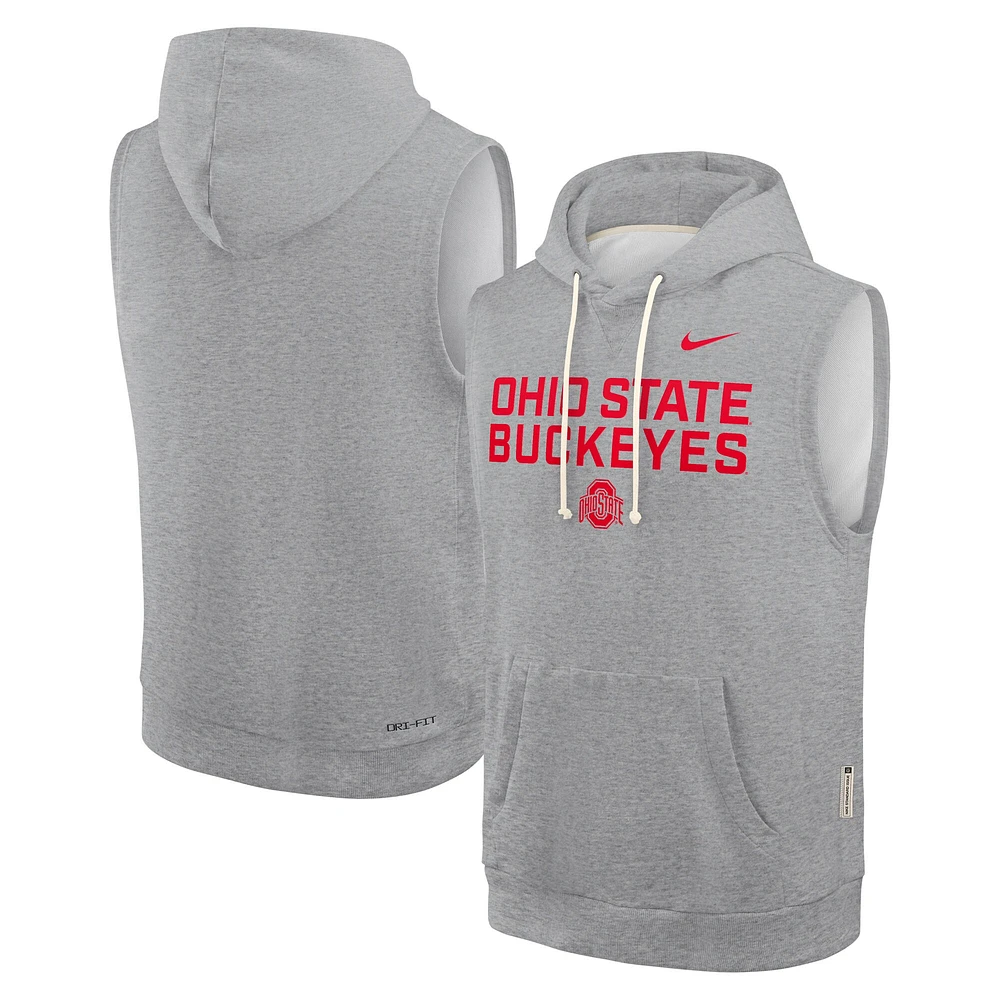 Men's Nike Heather Gray Ohio State Buckeyes 2025 Sideline Performance Sleeveless Pullover Hoodie