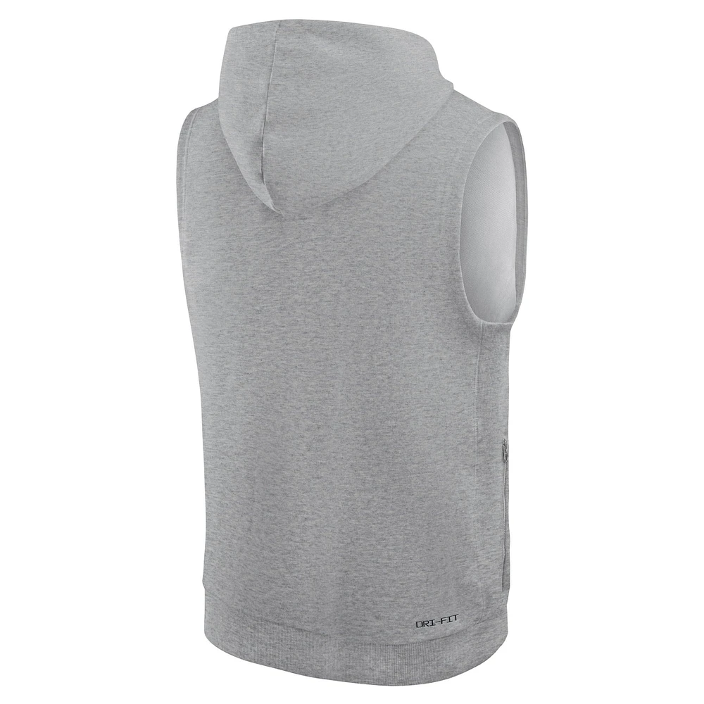 Men's Nike Heather Gray Ohio State Buckeyes 2025 Sideline Performance Sleeveless Pullover Hoodie