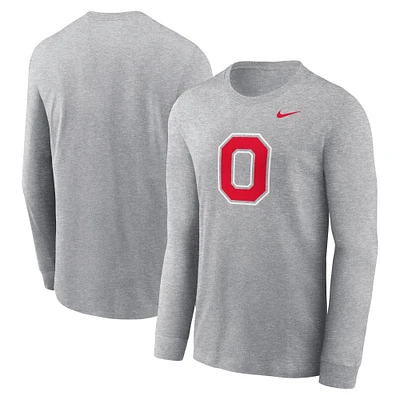 T-shirt à manches longues avec logo alternatif des Ohio State Buckeyes Nike gris chiné pour homme