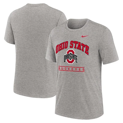 T-shirt Nike Heather Grey Ohio State Buckeyes pour homme avec logo Arch Over Tri-Blend