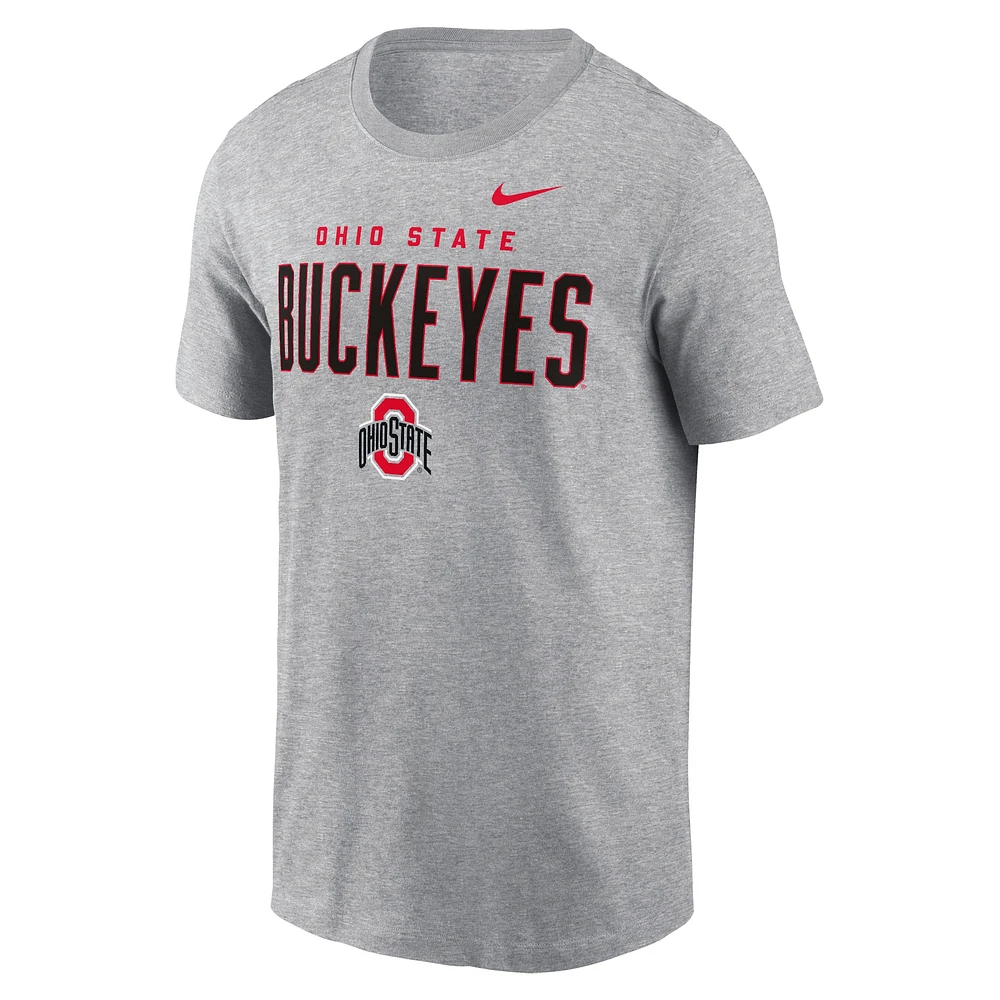 Men's Nike Heather Gray Ohio State Buckeyes Campus 2-Hit Primary Mascot T-Shirt