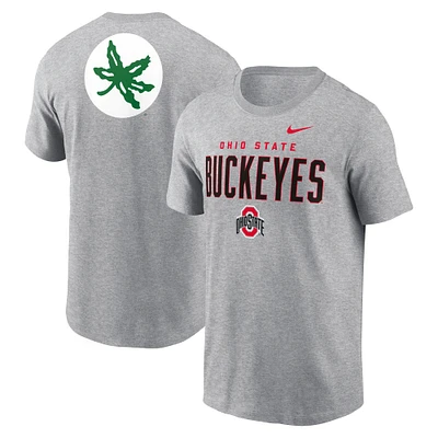 T-shirt Nike pour homme, gris chiné, Ohio State Buckeyes Campus, mascotte principale à 2 coups