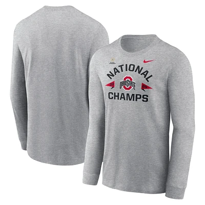 Men's Nike Heather Gray Ohio State Buckeyes College Football Playoff 2024 National Champions Arch Over Logo Long Sleeve T-Shirt