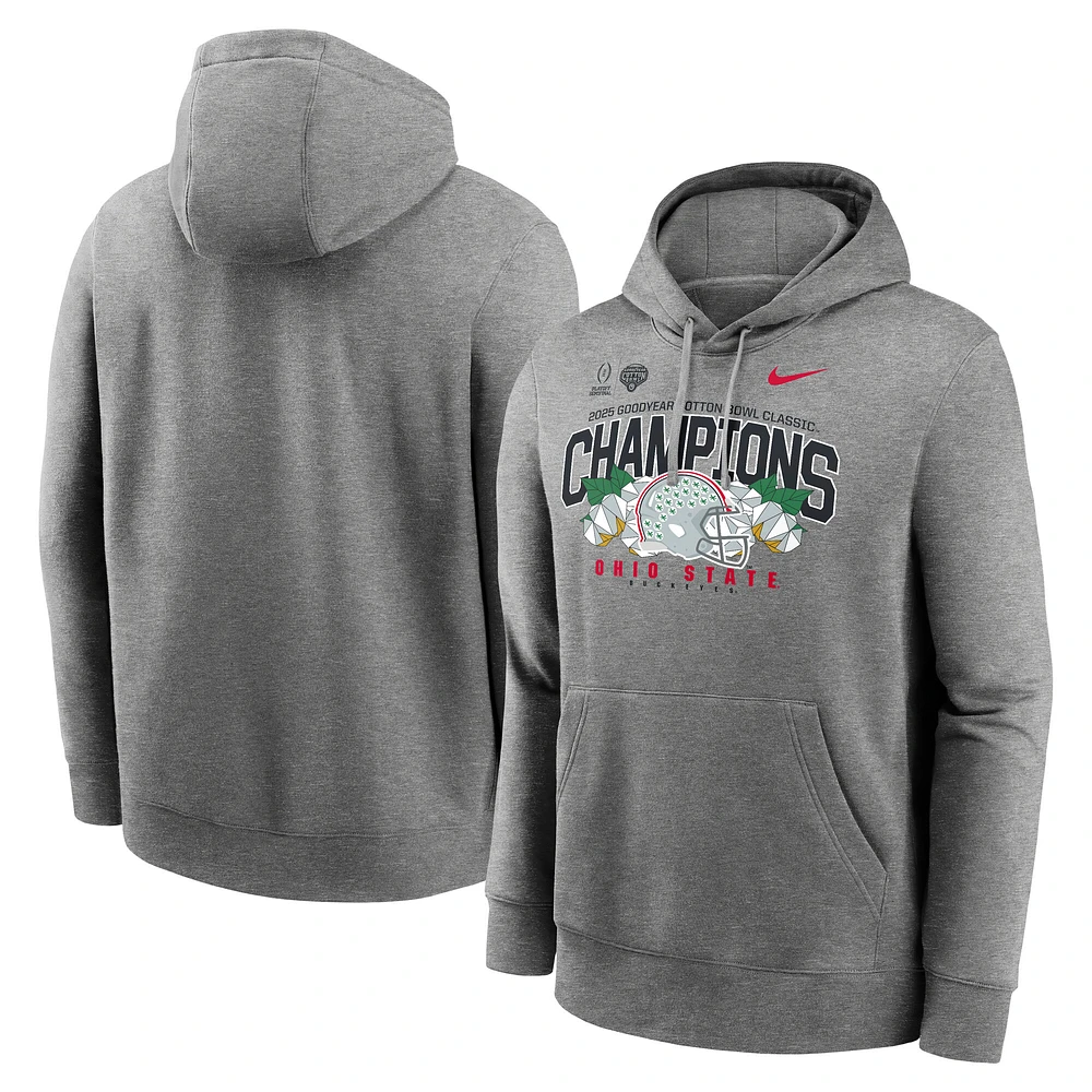 Sweat à capuche en molleton Nike Heather Grey Ohio State Buckeyes College Football Playoff 2025 Cotton Bowl Champions Club pour homme