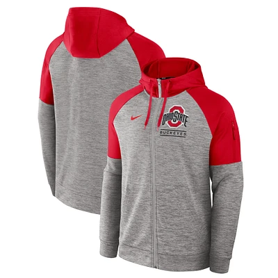 Sweat à capuche zippé Nike Ohio State Buckeyes Fitness Raglan Performance pour homme, gris chiné