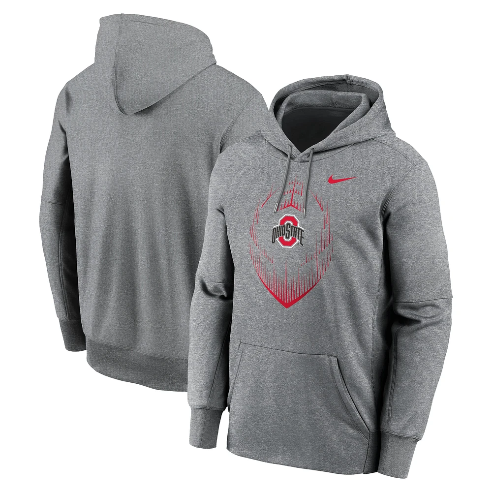 Sweat à capuche Nike Heather Grey Ohio State Buckeyes Icon Football Performance pour homme