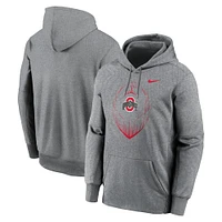 Sweat à capuche Nike Heather Grey Ohio State Buckeyes Icon Football Performance pour homme