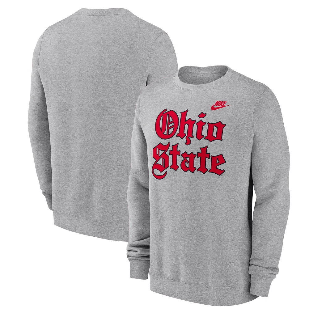 Men's Nike Heather Gray Ohio State Buckeyes Old English Fleece Sweatshirt