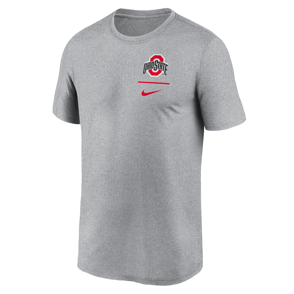 T-shirt Nike Heather Grey Ohio State Buckeyes pour homme avec logo principal Legend Performance