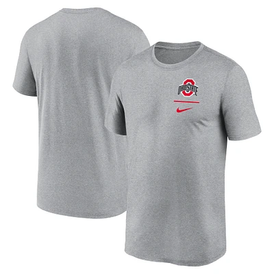 T-shirt Nike Heather Grey Ohio State Buckeyes pour homme avec logo principal Legend Performance