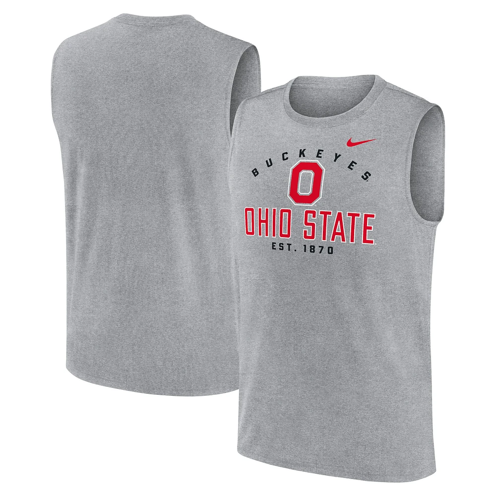 Débardeur musculaire Nike Heather Grey Ohio State Buckeyes Primetime Legend Lock Up Performance pour hommes