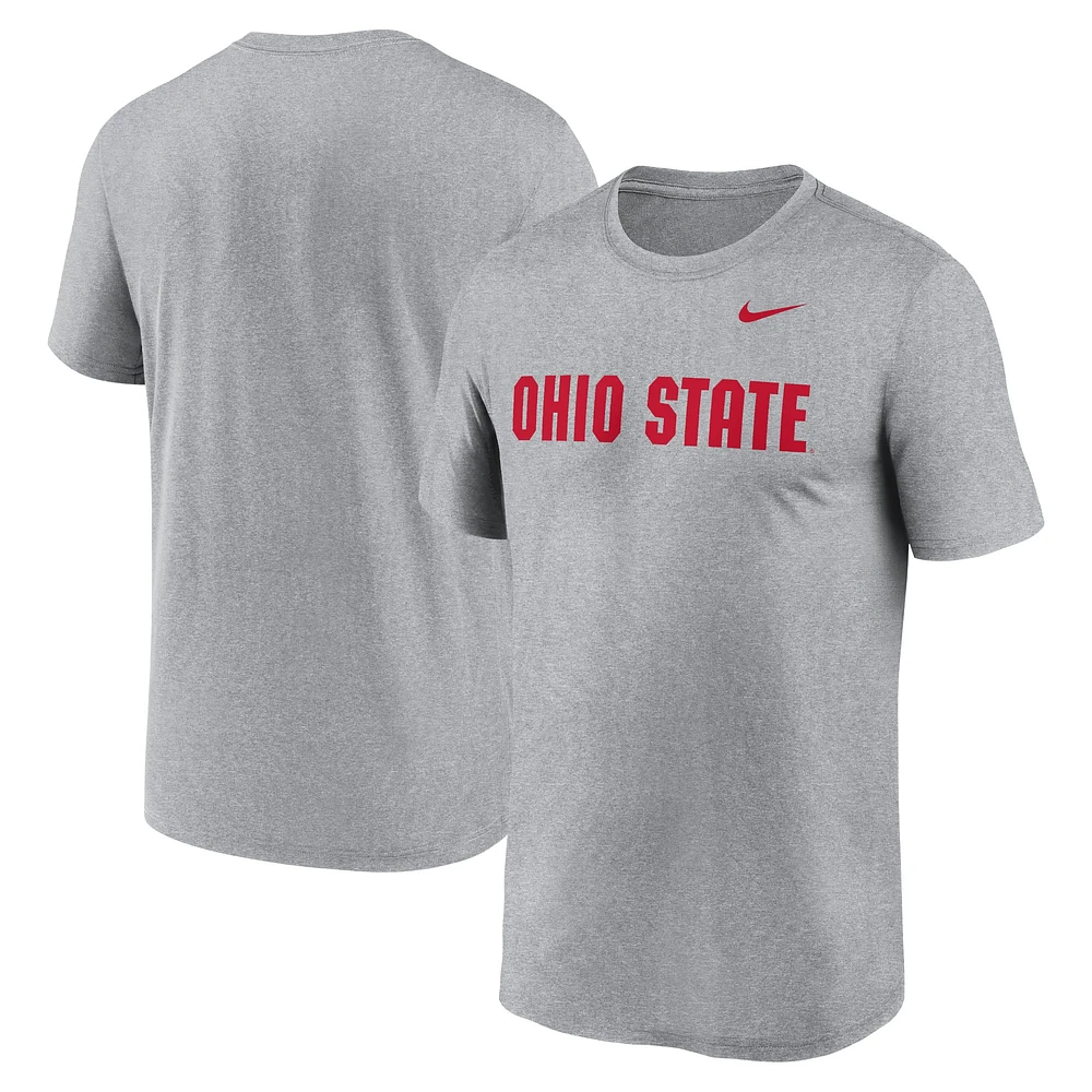 T-shirt Nike pour hommes, gris chiné, Ohio State Buckeyes, Primetime Legend Wordmark