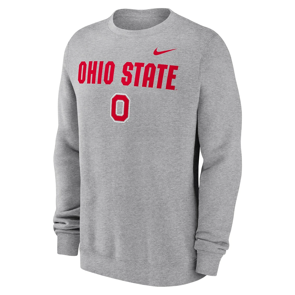Men's Nike Heather Gray Ohio State Buckeyes Primetime Primary Stack Pullover Sweatshirt