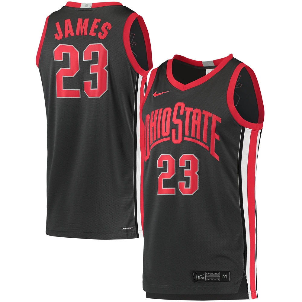 Maillot de basket-ball Nike LeBron James Charcoal Ohio State Buckeyes Limited pour homme