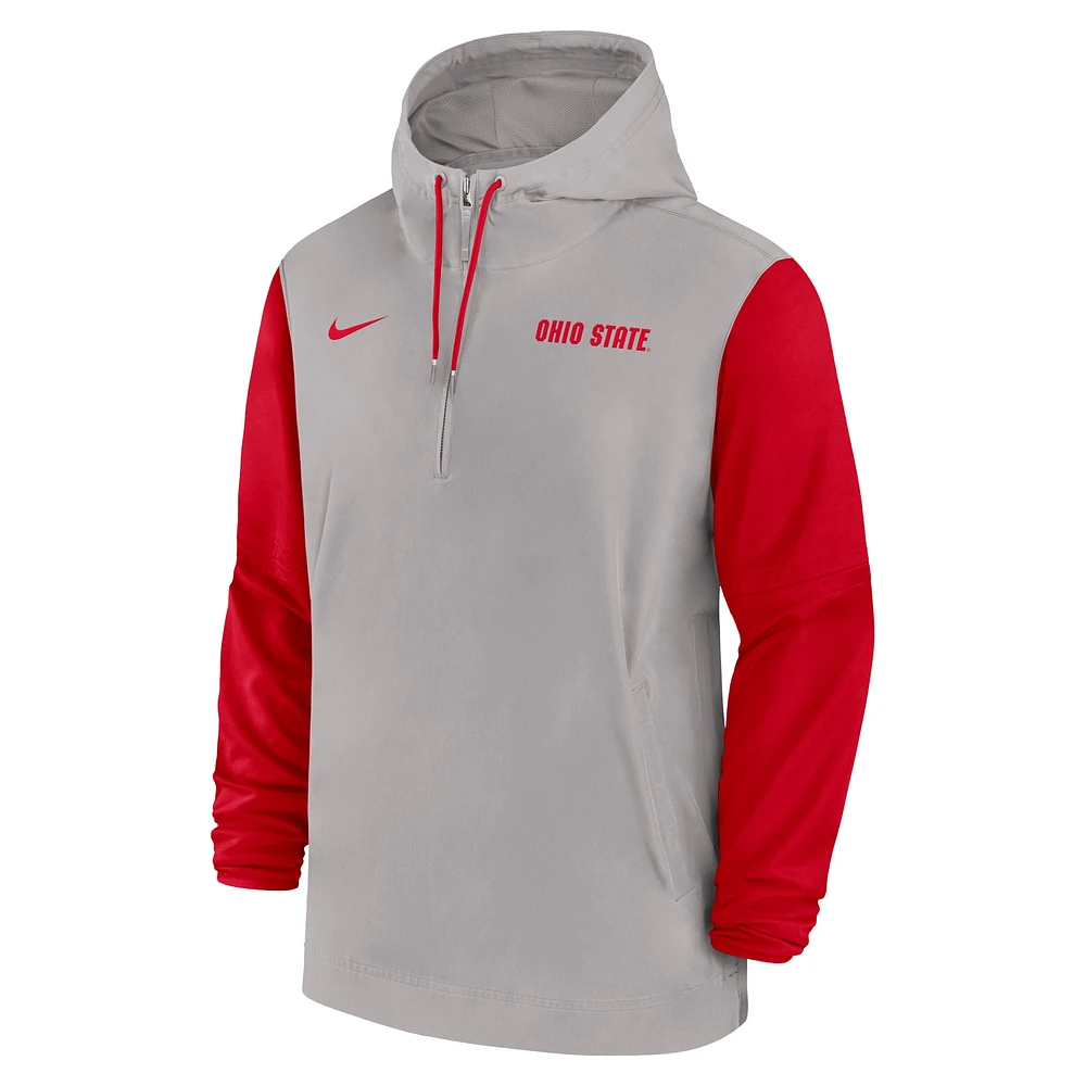 Sweat à capuche demi-zippé Nike pour homme, étain, Ohio State Buckeyes 2024 Sideline Pregame Player