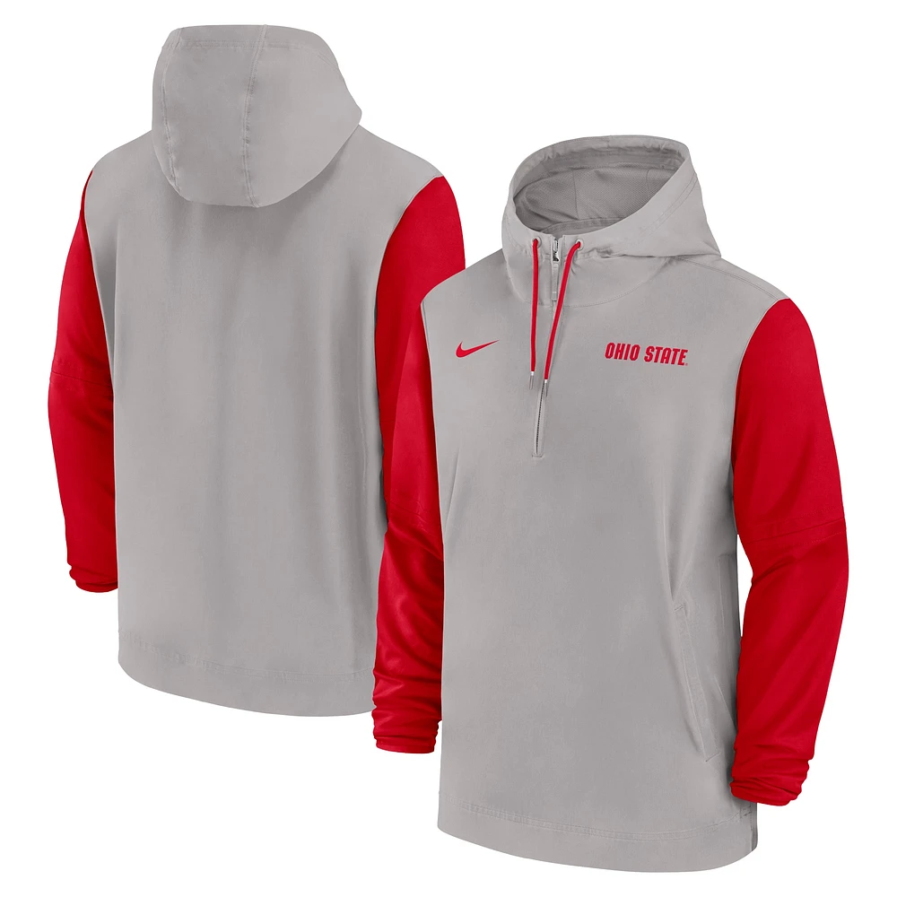 Sweat à capuche demi-zippé Nike pour homme, étain, Ohio State Buckeyes 2024 Sideline Pregame Player