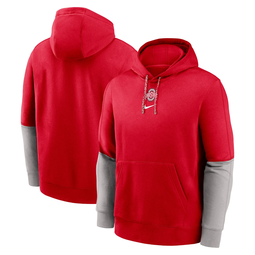 Sweat à capuche Nike Scarlet/Gris Ohio State Buckeyes 2024 Sideline Club pour homme