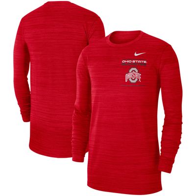 Men's Nike Scarlet Ohio State Buckeyes 2021 Sideline Velocity Performance Long Sleeve T-Shirt