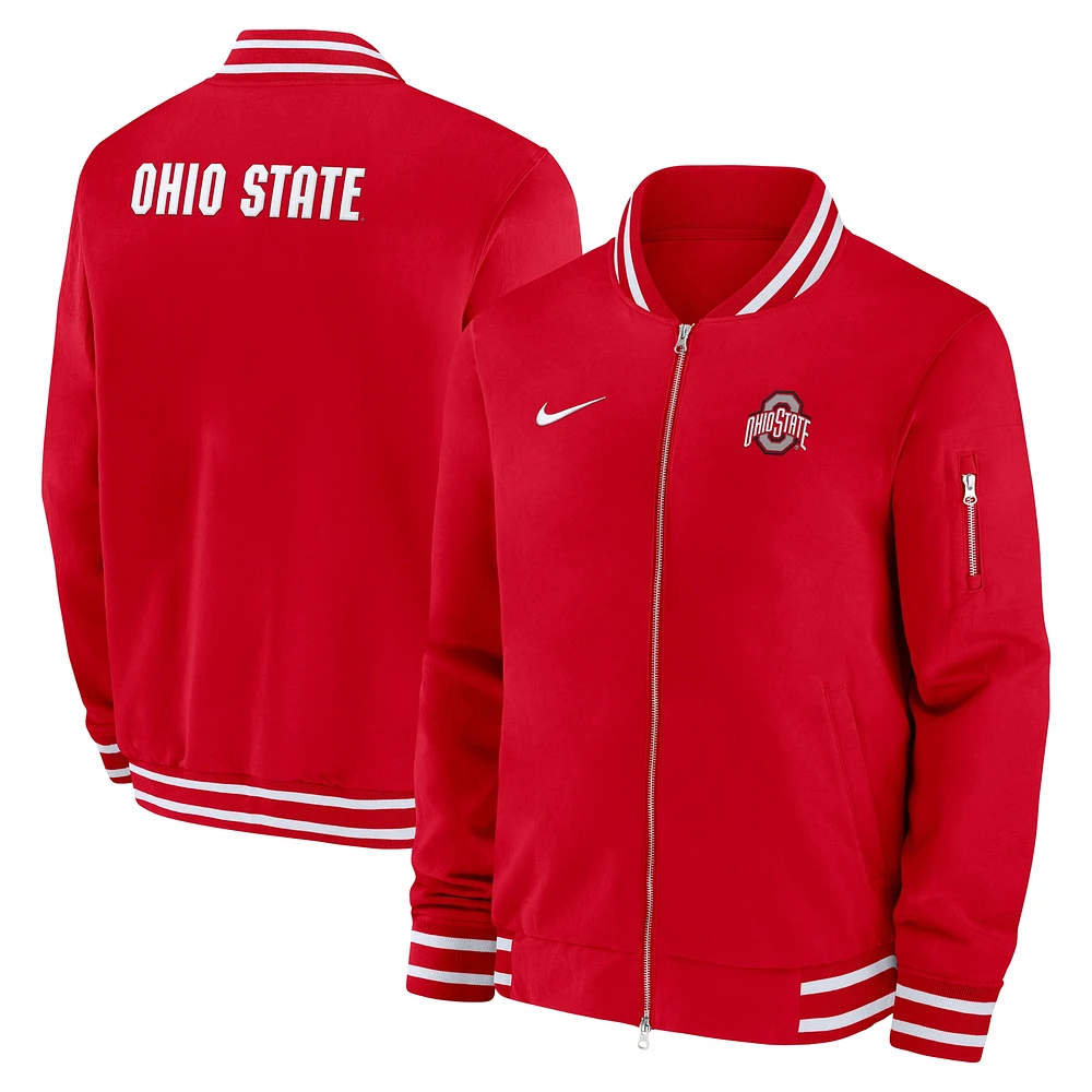 Men's Nike Scarlet Ohio State Buckeyes 2024 Sideline Full-Zip Bomber Jacket