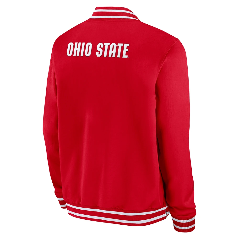 Men's Nike Scarlet Ohio State Buckeyes 2024 Sideline Full-Zip Bomber Jacket