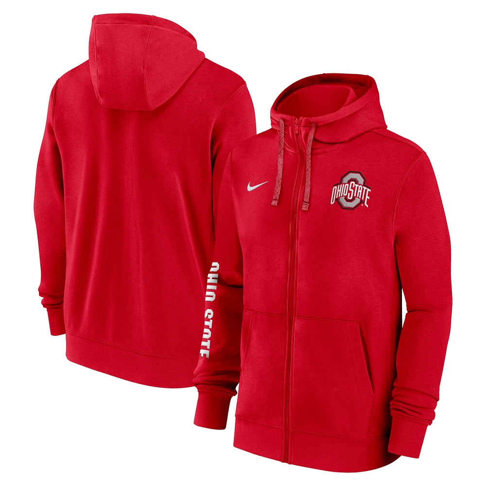 Sweat à capuche entièrement zippé Nike Scarlet Ohio State Buckeyes 2024 Sideline pour homme