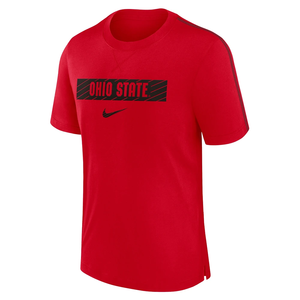 T-shirt Nike Scarlet Ohio State Buckeyes 2024 Sideline Player Performance Tri-Blend pour homme