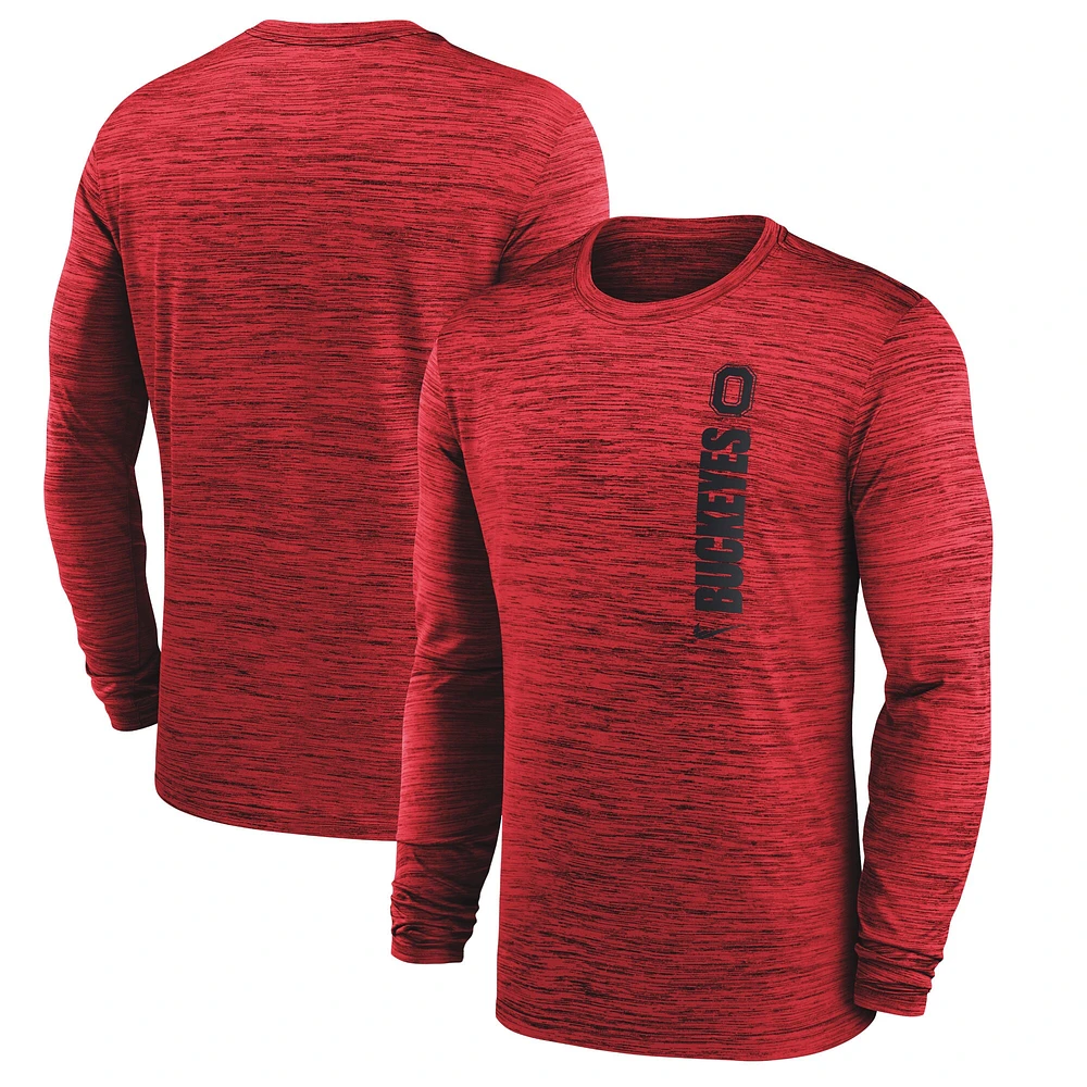 T-shirt à manches longues Nike Scarlet Ohio State Buckeyes Sideline Velocity Performance pour homme