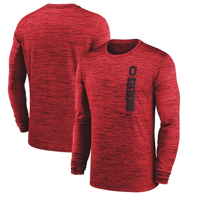 T-shirt à manches longues Nike Scarlet Ohio State Buckeyes Sideline Velocity Performance pour homme