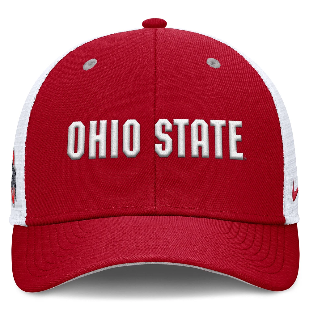 Men's Nike Scarlet Ohio State Buckeyes 2025 Dugout Coaches Rise Performance Trucker Adjustable Hat
