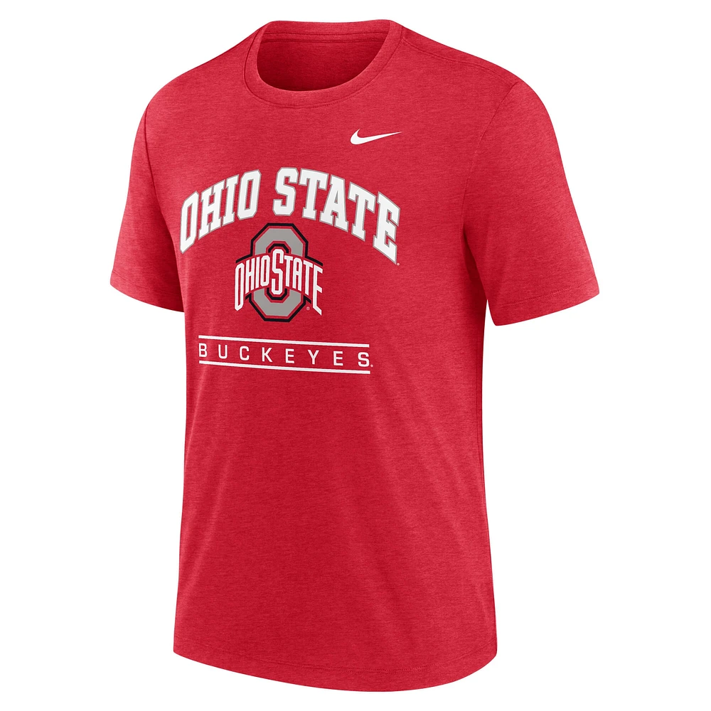 Men's Nike Scarlet Ohio State Buckeyes Arch Over Logo Tri-Blend T-Shirt