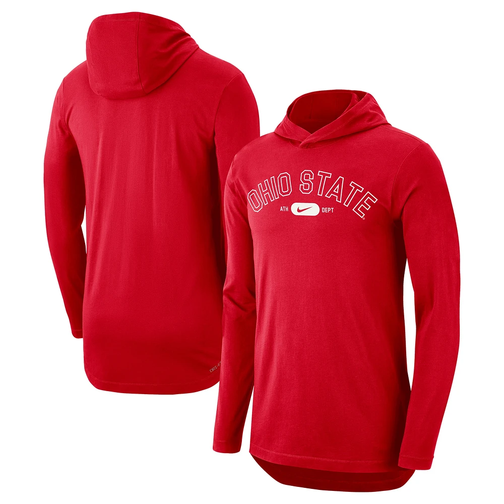 T-shirt à capuche Nike Scarlet Ohio State Buckeyes Campus Performance Tri-Blend manches longues pour homme